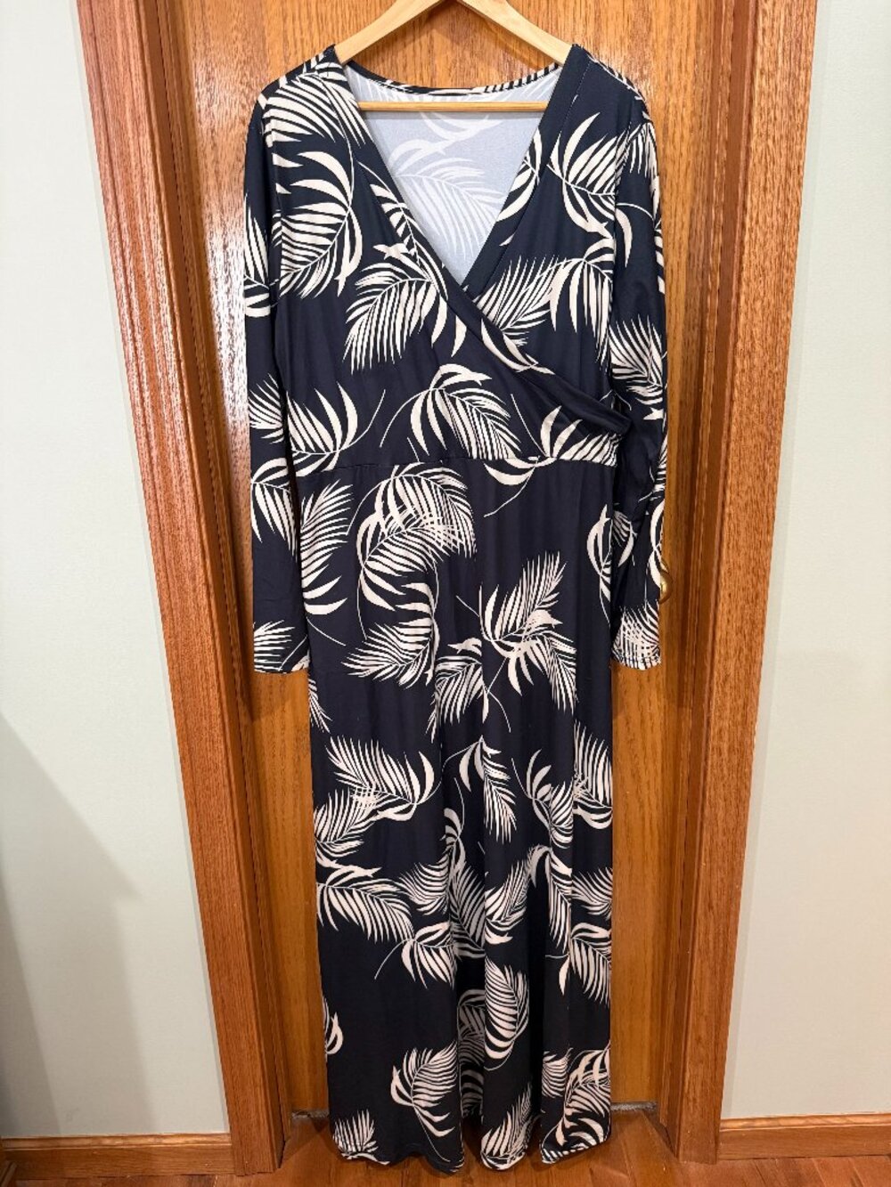 Women's Long Sleeve Palm Print Maxi Dress 3XL